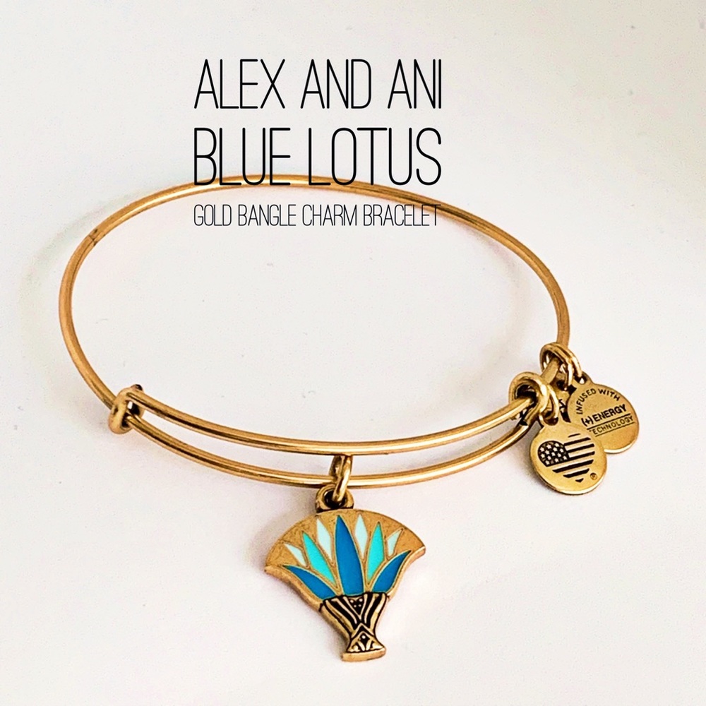 🆕 Alex and Ani Blue Lotus Gold Bangle Bracelet